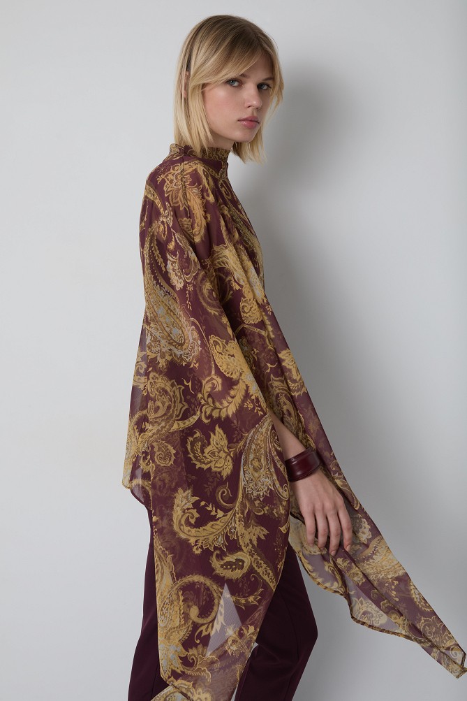 Asymmetrical paisley print blouse