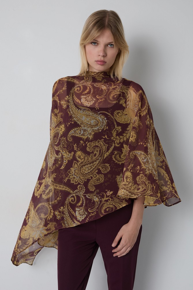 Asymmetrical paisley print blouse