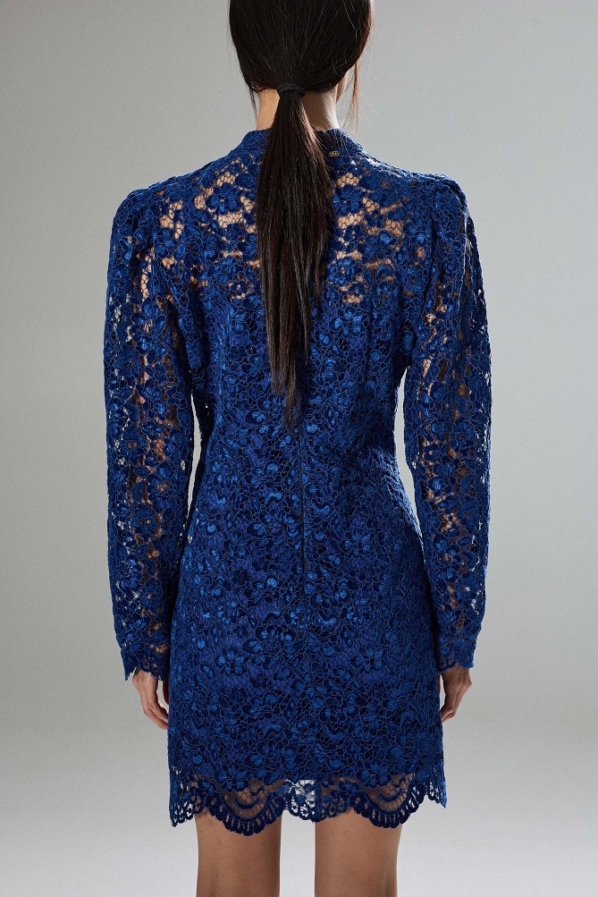 Lace mini dress with puff shoulders