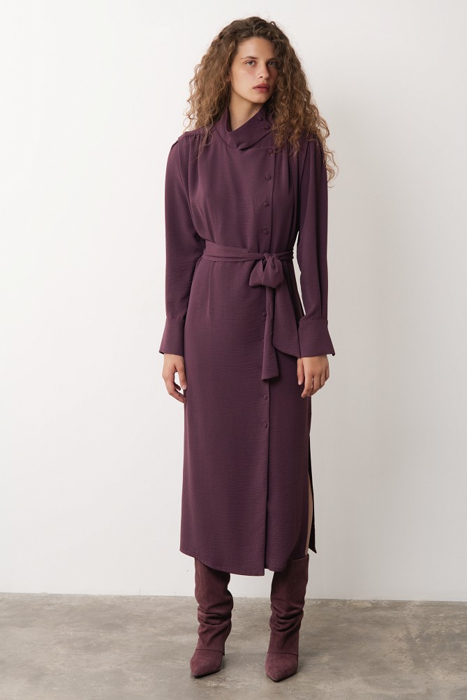 Asymmetric midi shirt dress
