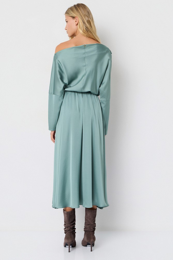 Midi satin off-shoulder dress