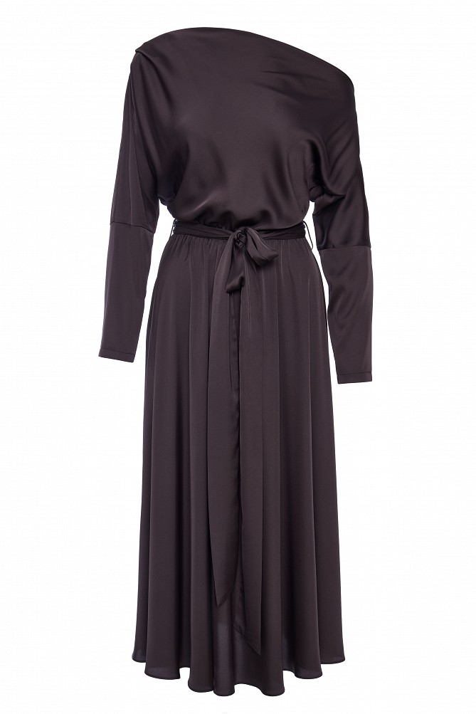 Midi satin off-shoulder dress