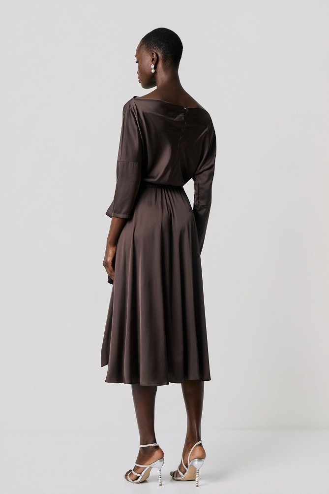 Midi satin off-shoulder dress