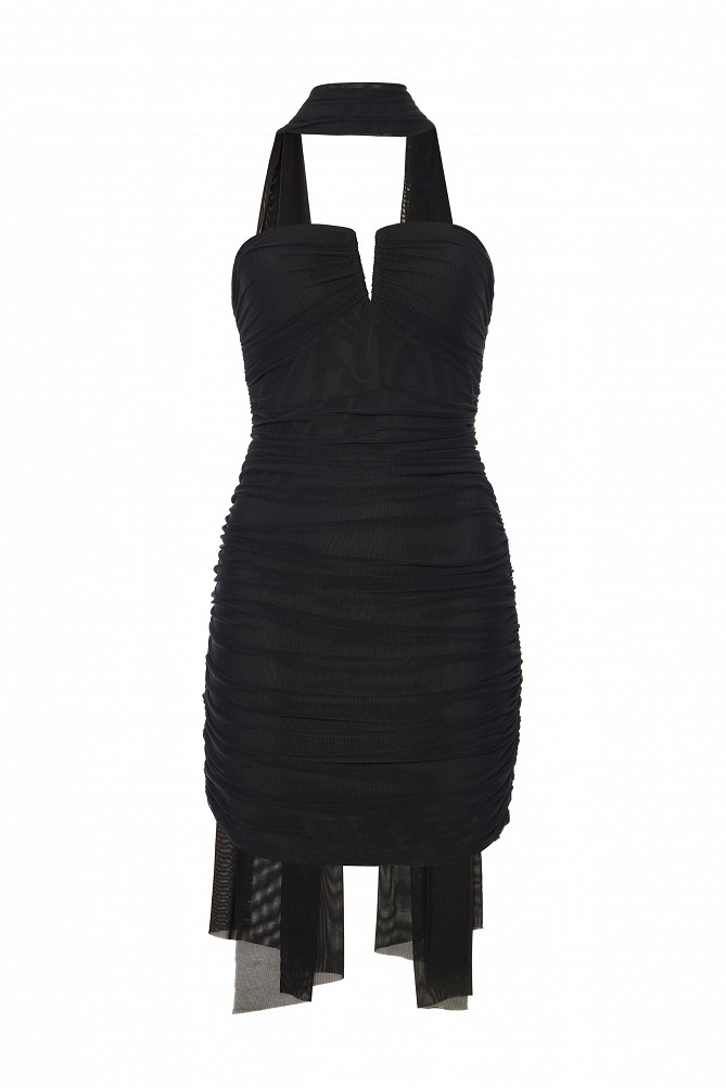 Strapless mini dress with scarf