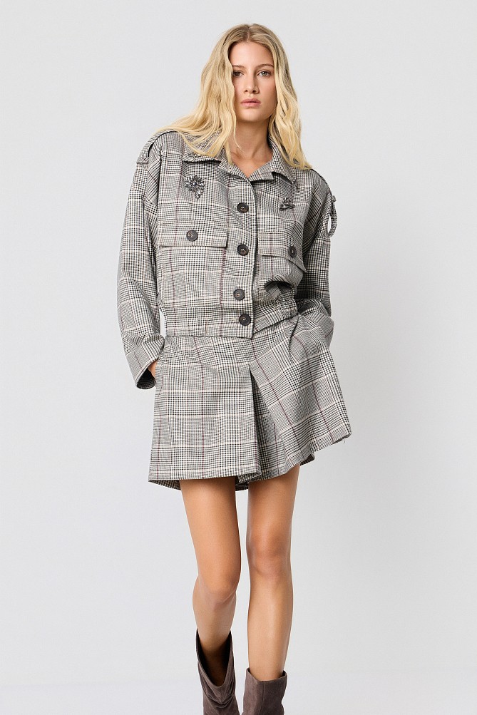 Checked jacket with decorative embellishments