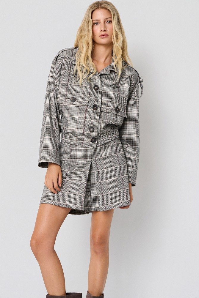 Checked jacket with decorative embellishments