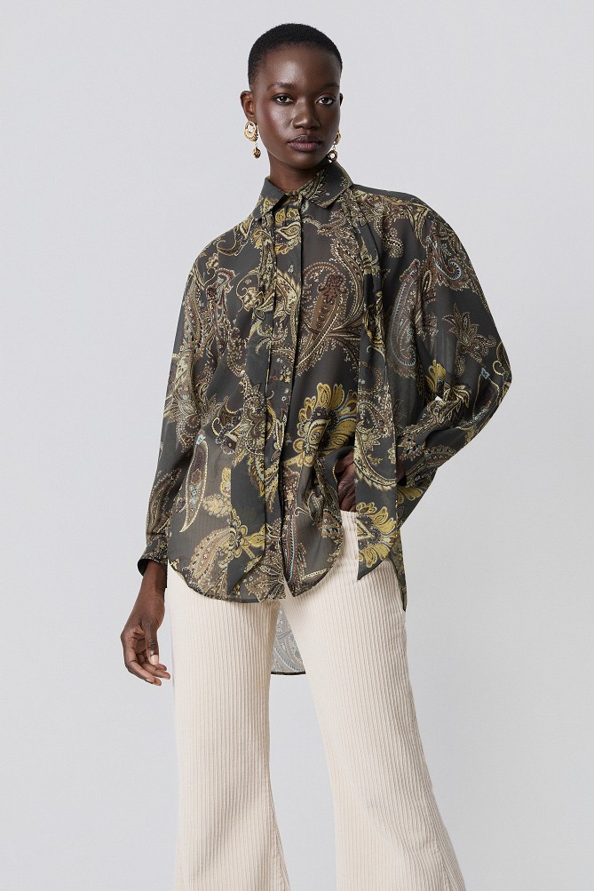 Printed oversized shirt with scarf