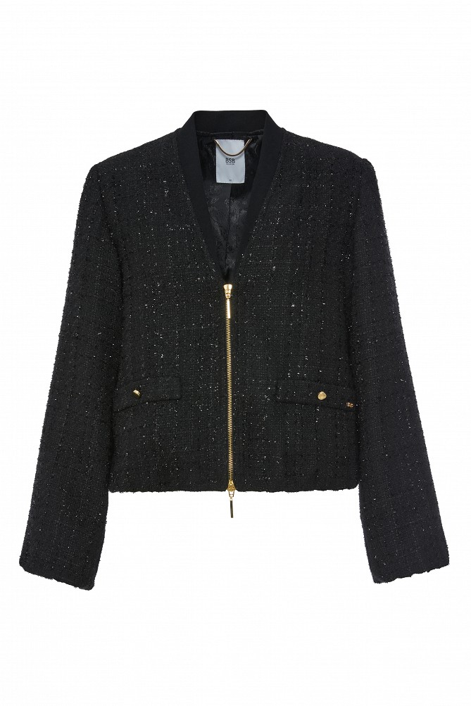 Tweed bomber jacket with lurex details