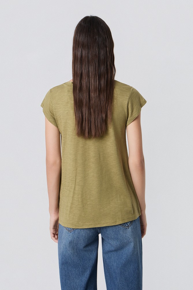 V-neck T-shirt with a printed design
