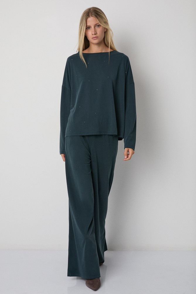 High-waisted wide-leg trousers