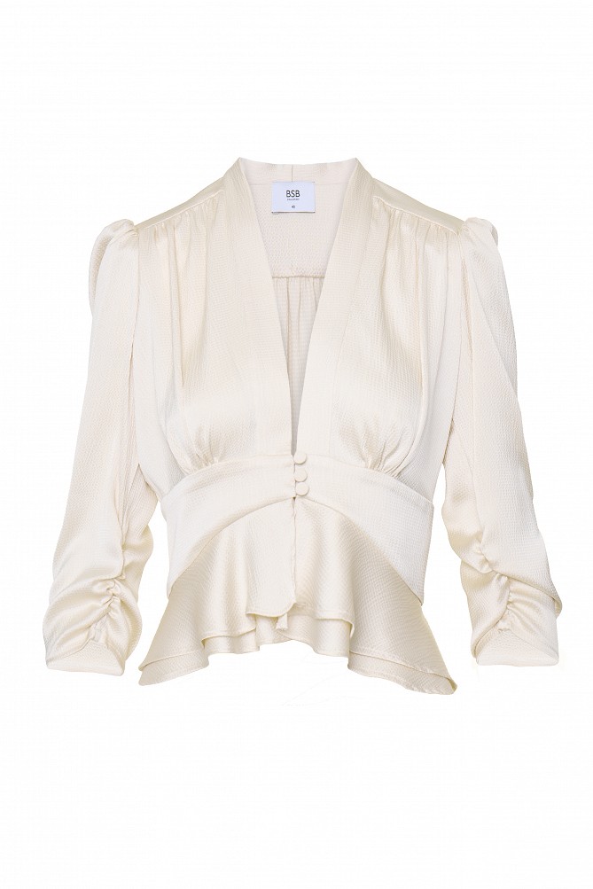 Satin blouse with ruffle detail and crinkle texture - Gold label