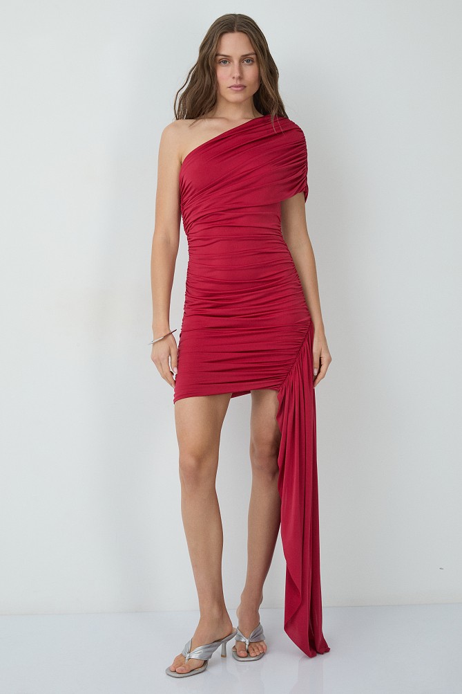 Vestido con fruncidos y un solo hombro - Gold Label