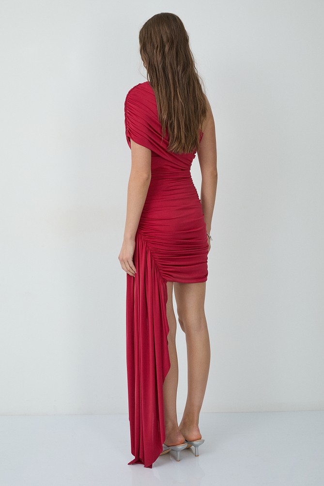 Vestido con fruncidos y un solo hombro - Gold Label