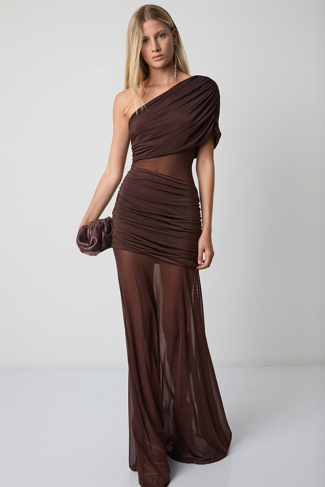 Maxi dress with cut out and one shoulder - Gold label