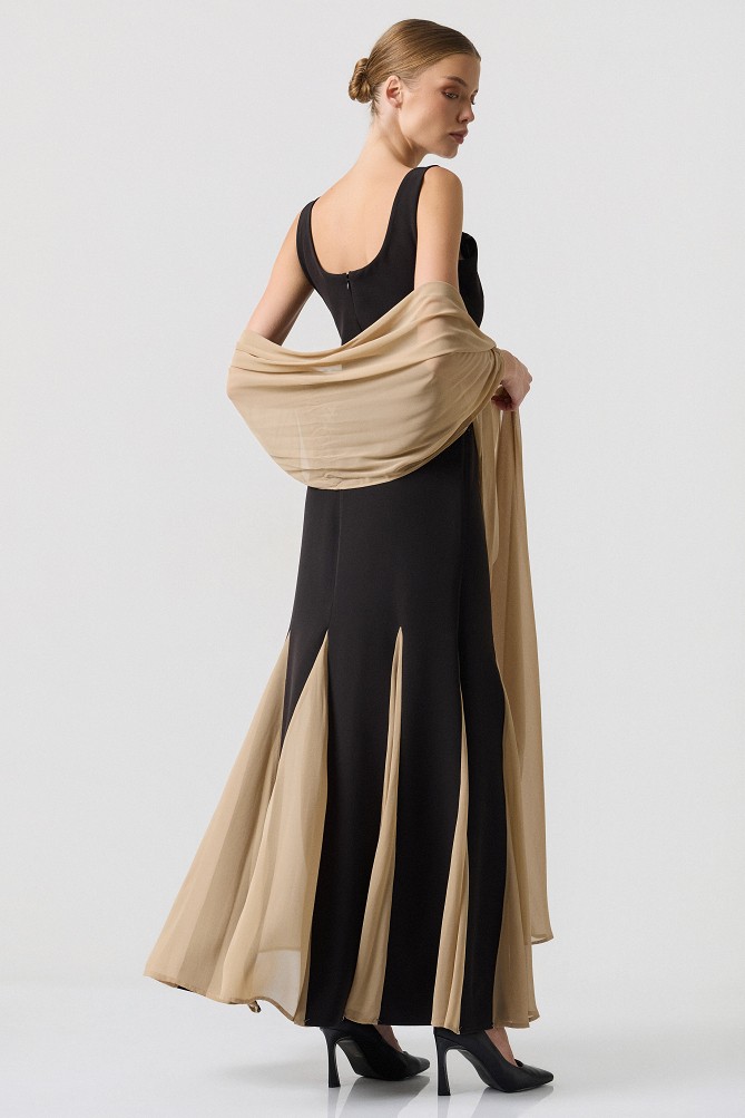 Pleated midi dress with pleated panels - Gold label