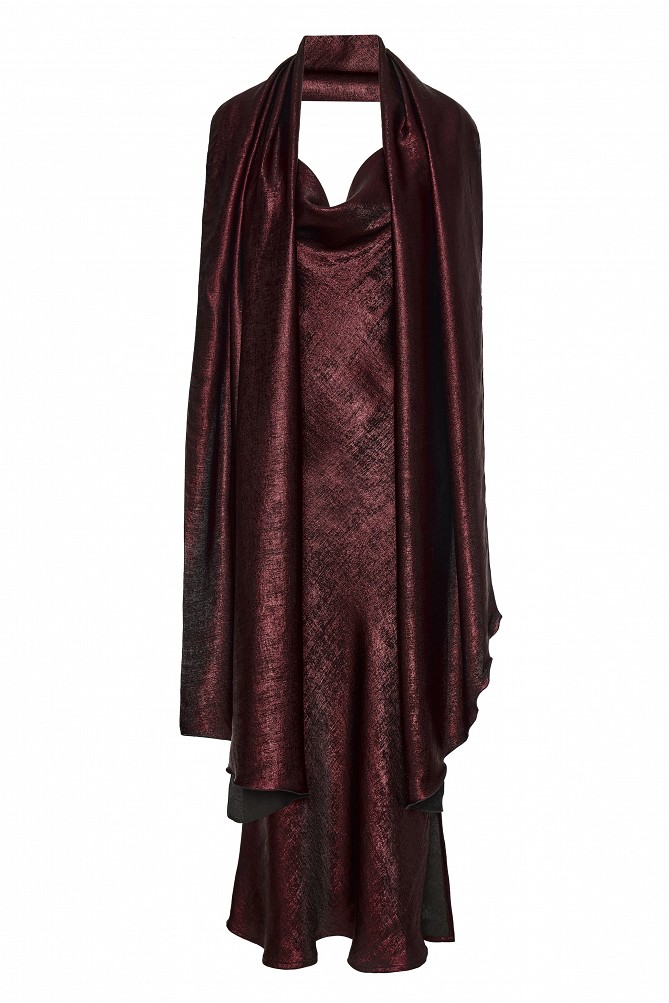 Draped midi dress with scarf - Gold label