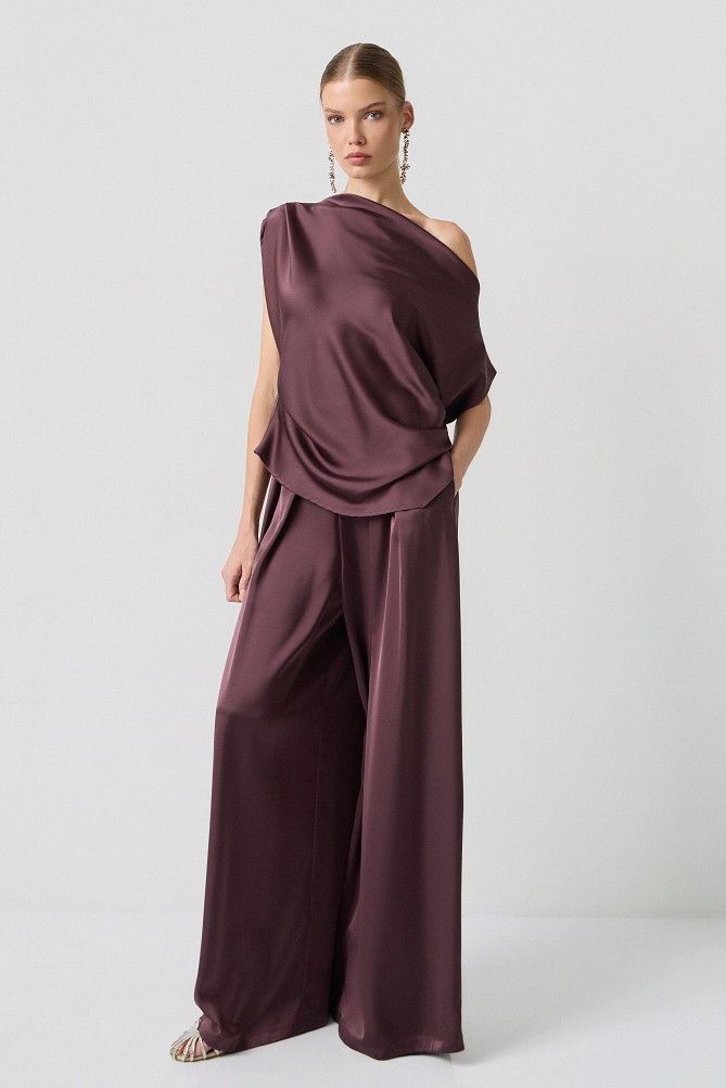 Satin wide leg pants with pleats - Gold label