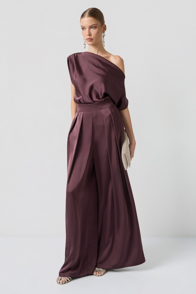 Satin wide leg pants with pleats - Gold label