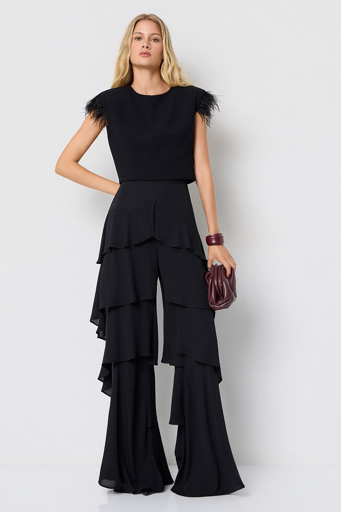 Wide-leg pants with ruffles - Gold label