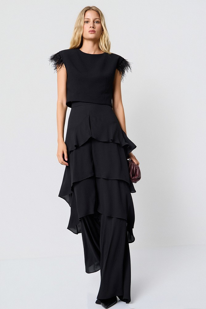Wide-leg pants with ruffles - Gold label