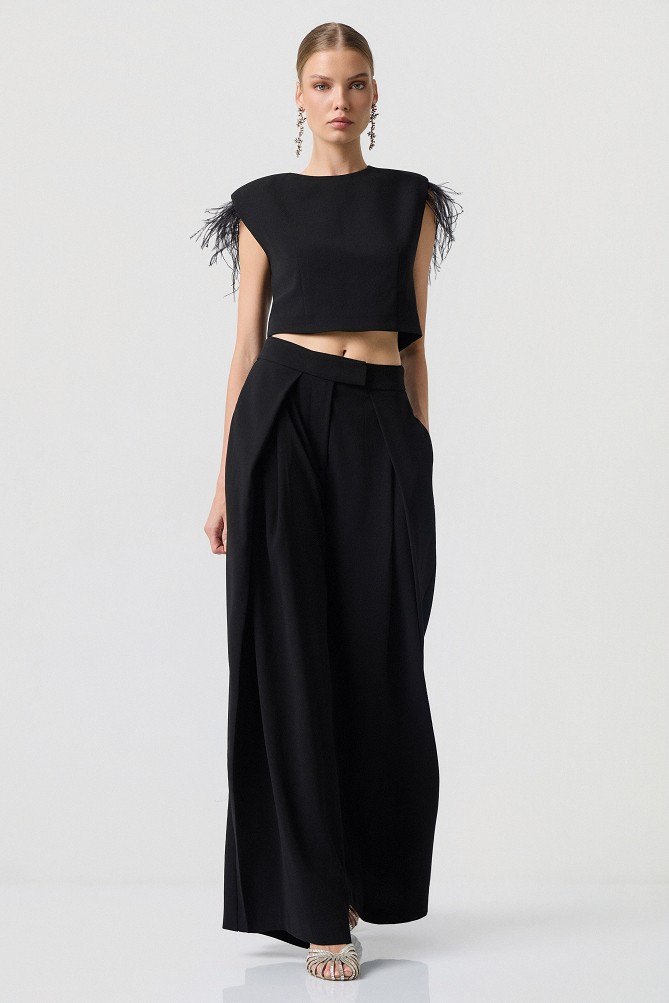 High-waisted wide-leg trousers with pleats - Gold label