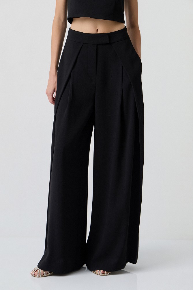 High-waisted wide-leg trousers with pleats - Gold label