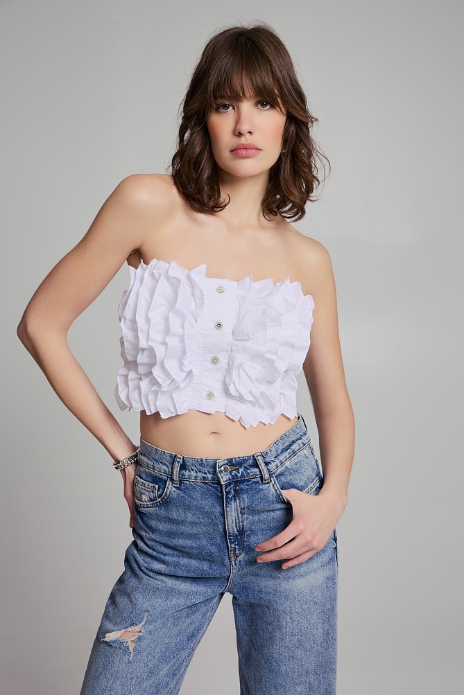 Strapless crop top with ruffles