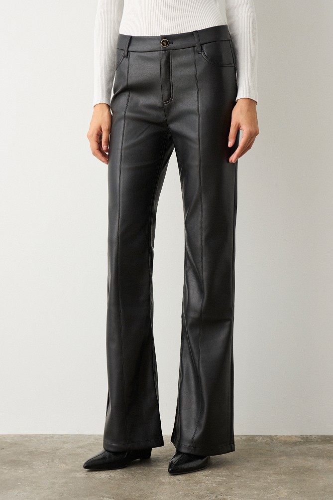 Leather look flare pants