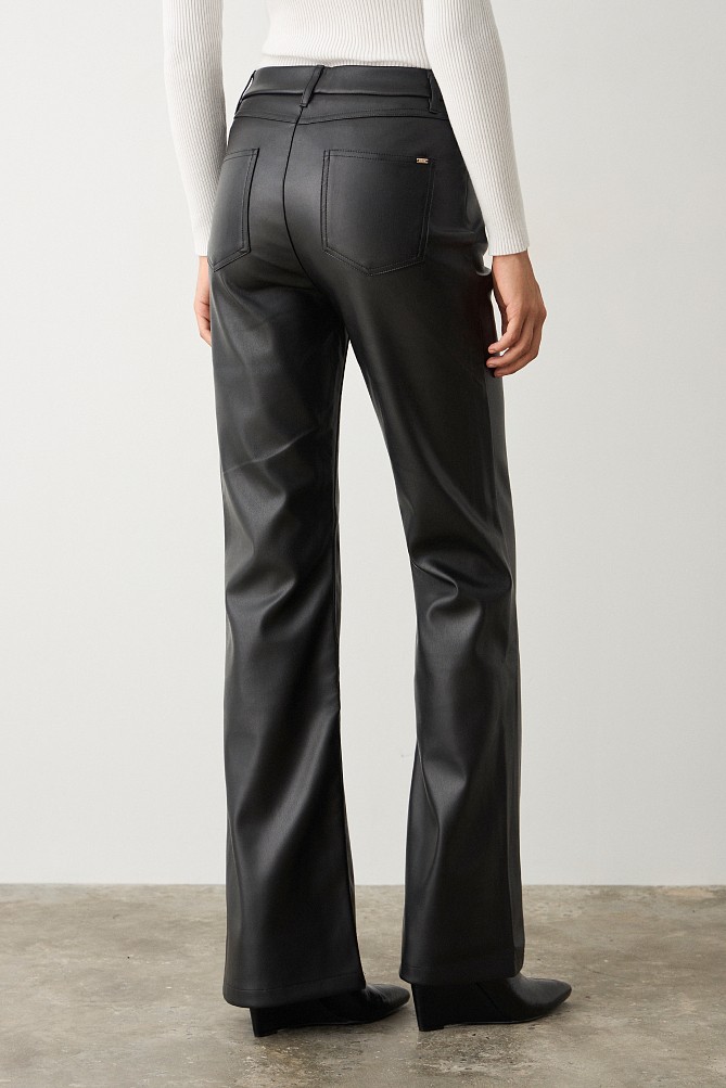 Leather look flare pants