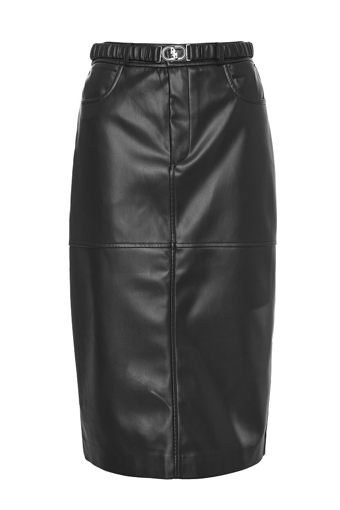 Μίντι δερματίνη φούστα με ζώνη