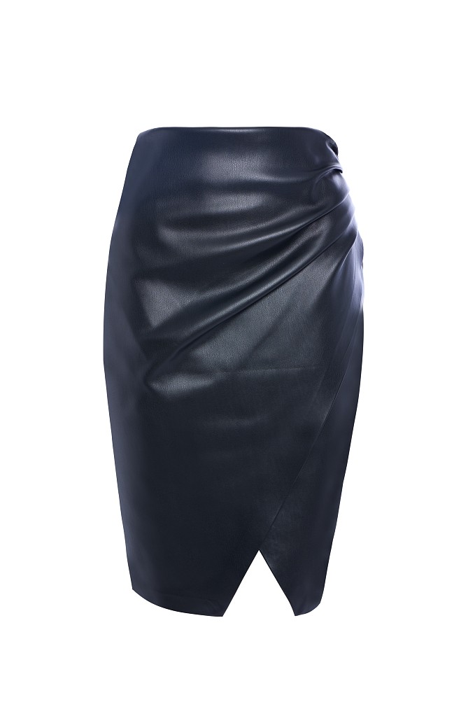 Midi wrap leather look skirt