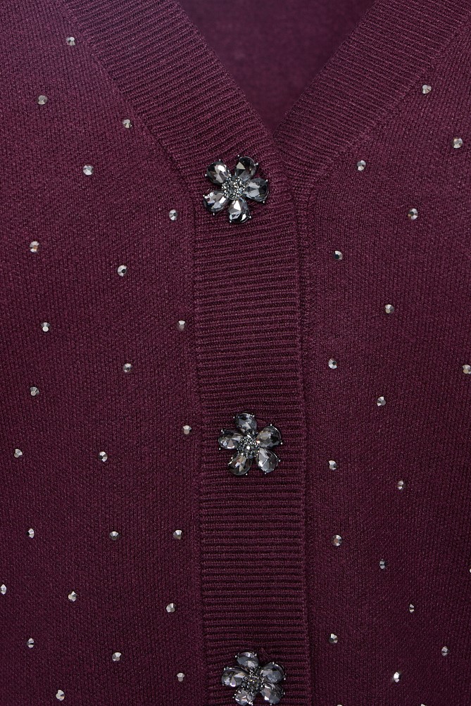 Knitted V-neck cardigan with rhinestones