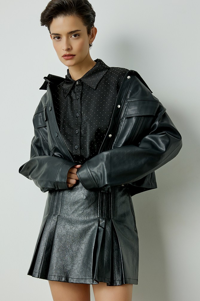 Satin shirt with rhinestones