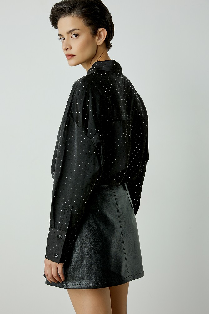 Satin shirt with rhinestones
