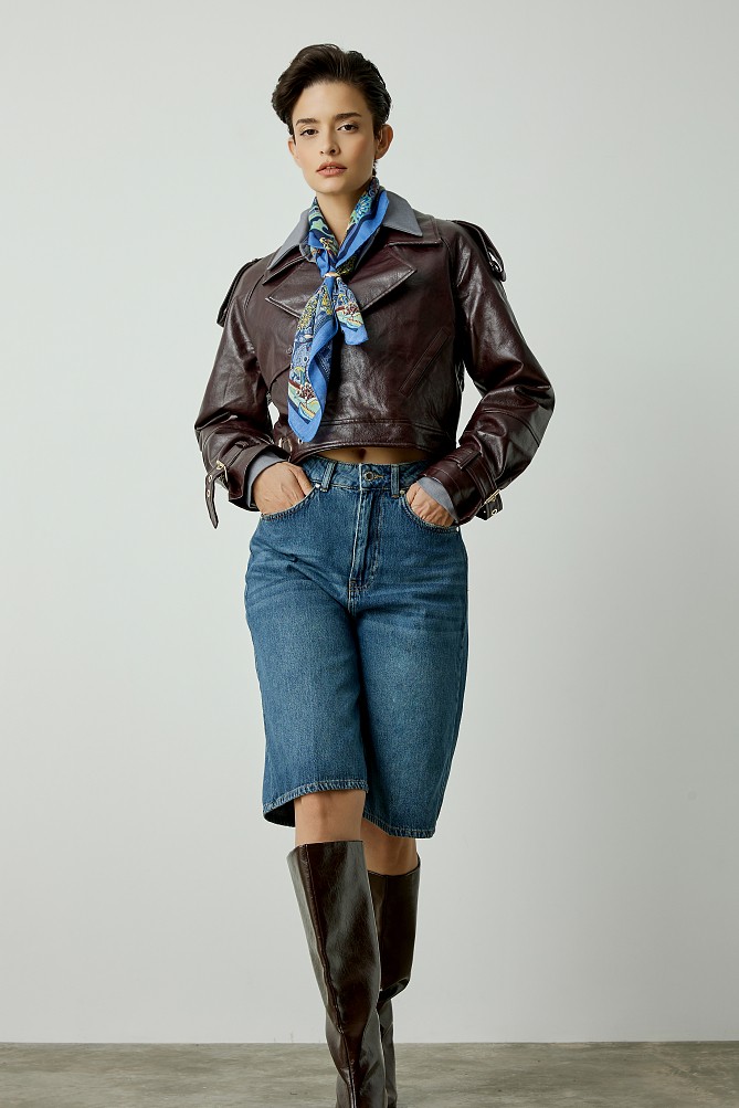 Leather look jackt with belt