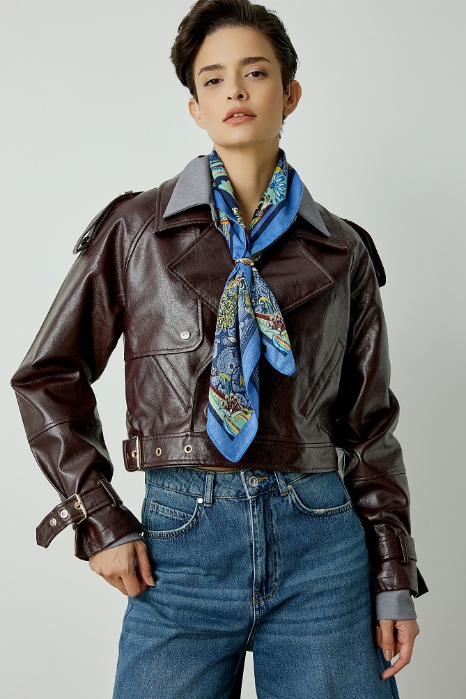 Leather look jackt with belt