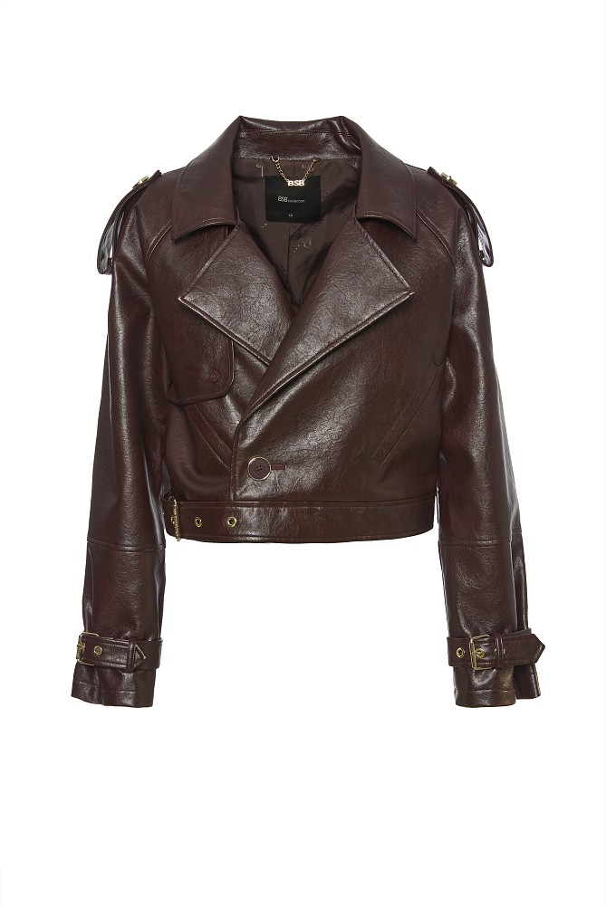 Leather look jackt with belt