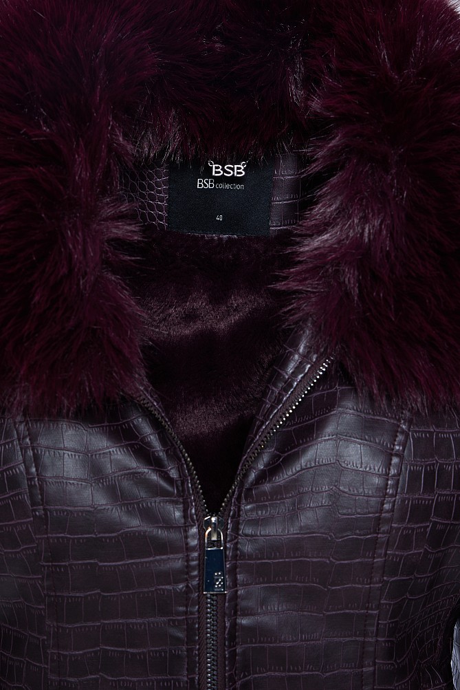 Leather look croco jacket with furry collar
