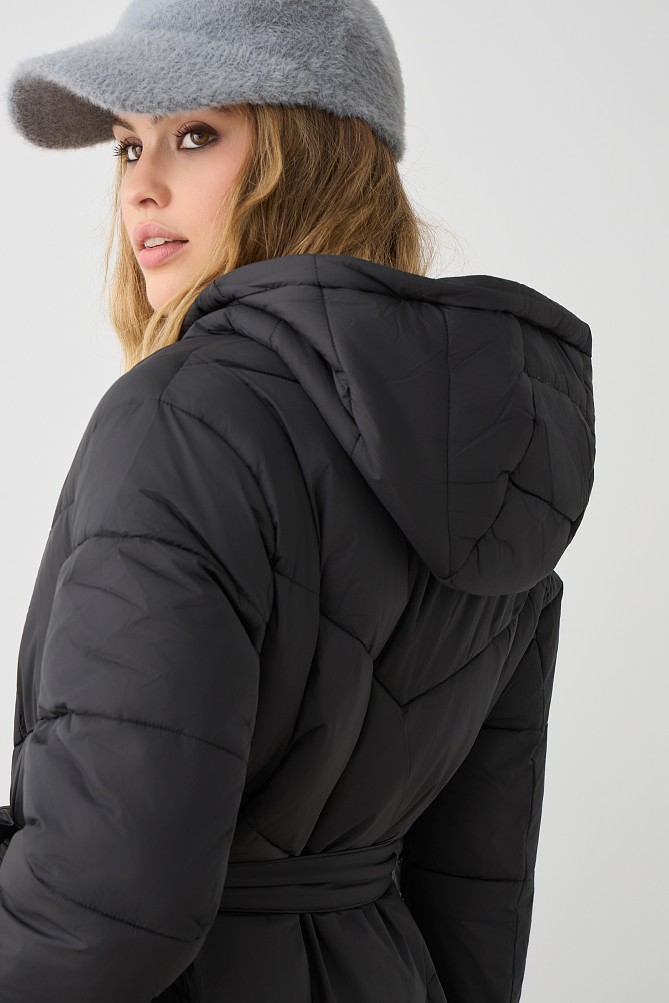 Longline puffer jacket with furry collar