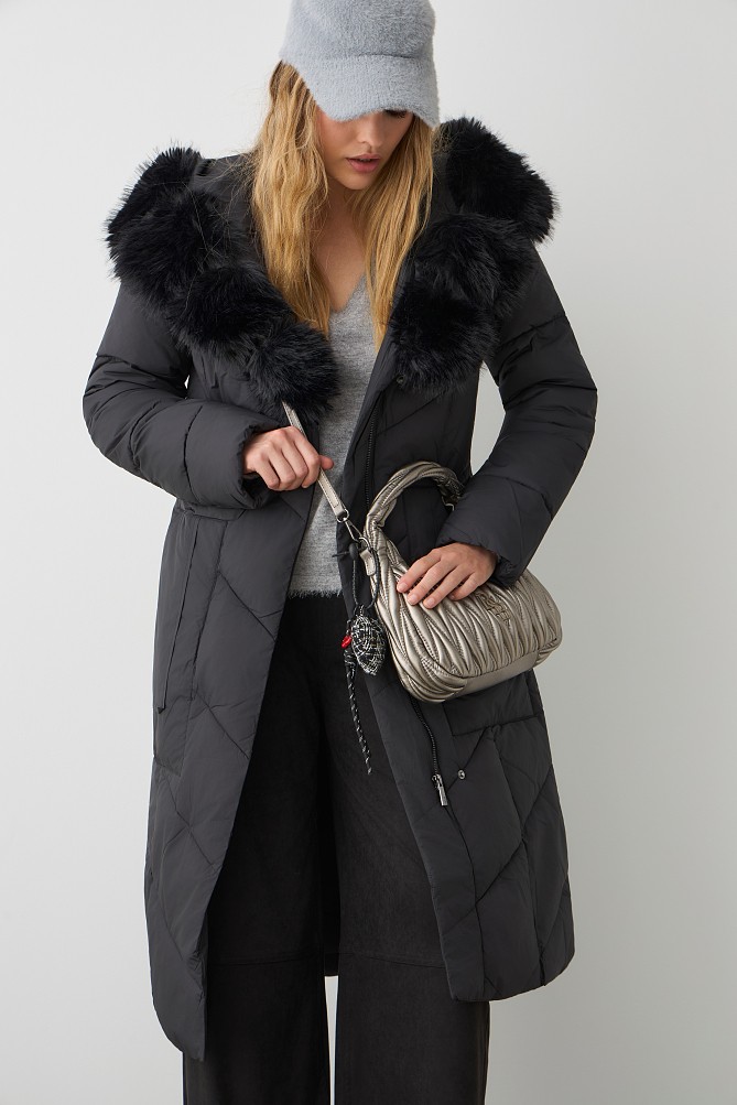 Longline puffer jacket with furry collar