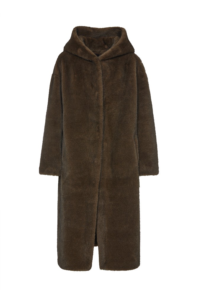 Longline faux fur hooded coat