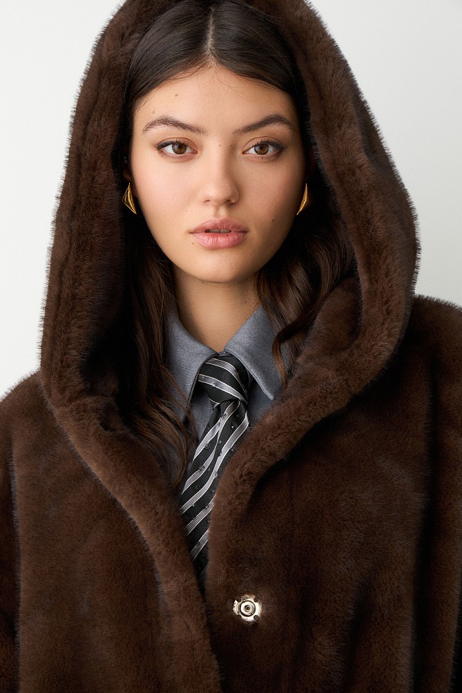 Longline faux fur hooded coat