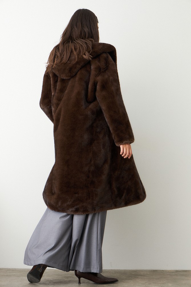 Longline faux fur hooded coat