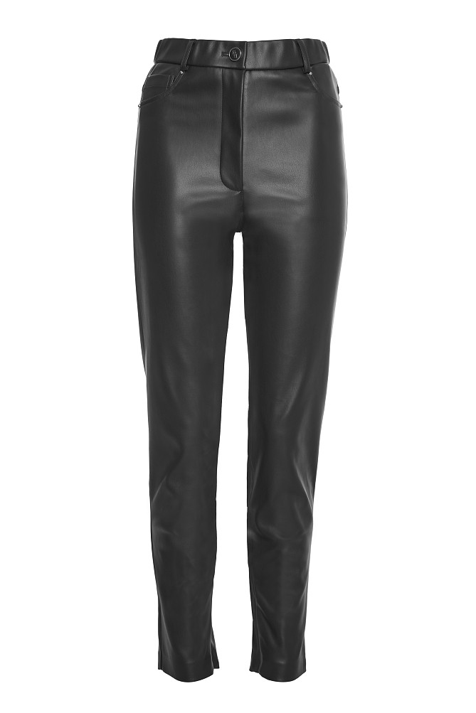 Leather look leggings with button