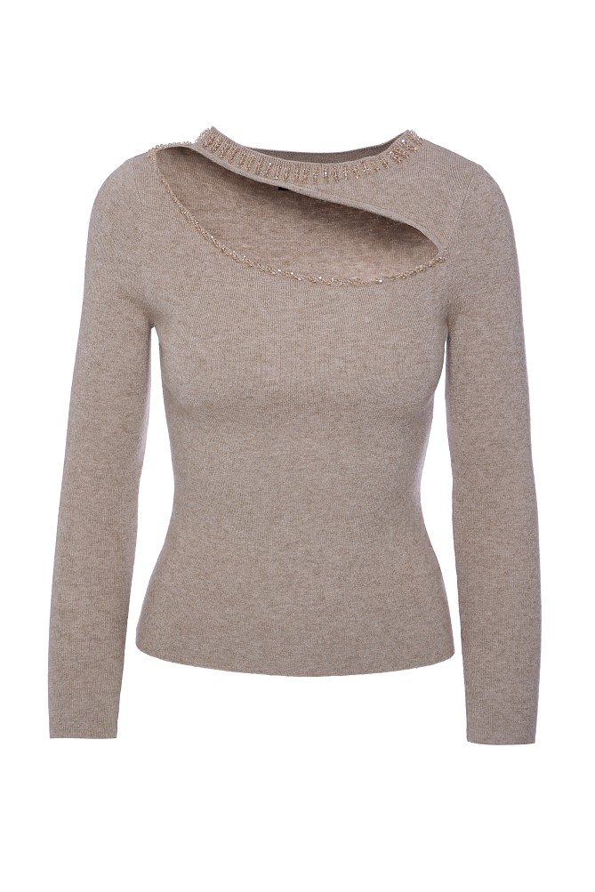 Cut out sweater with beads