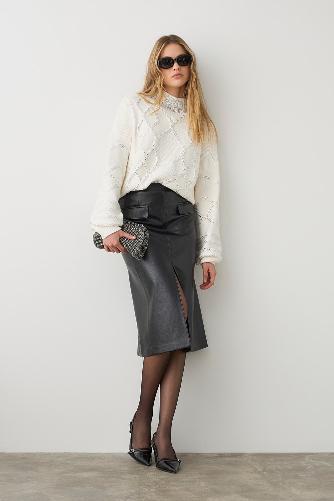 Chunky sweater with turtleneck and rhinestones