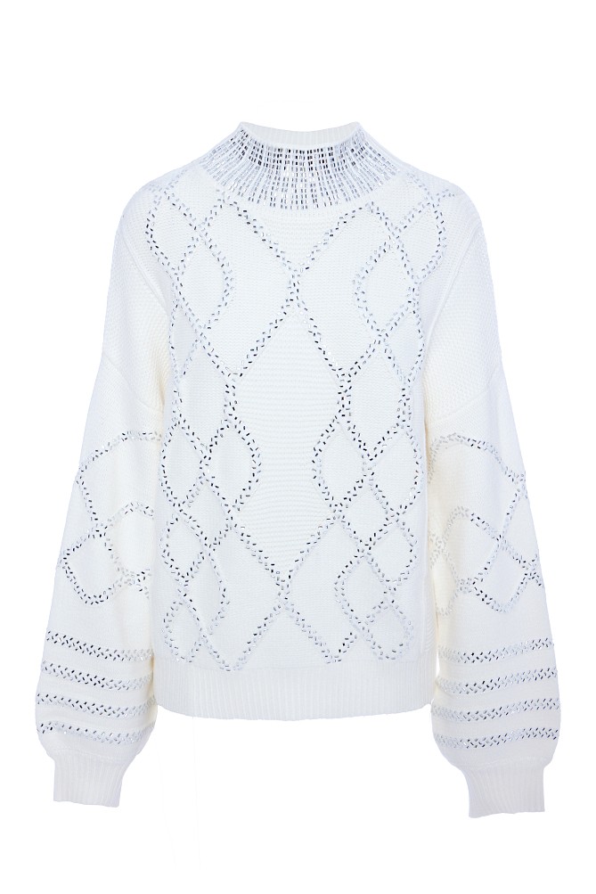 Chunky sweater with turtleneck and rhinestones