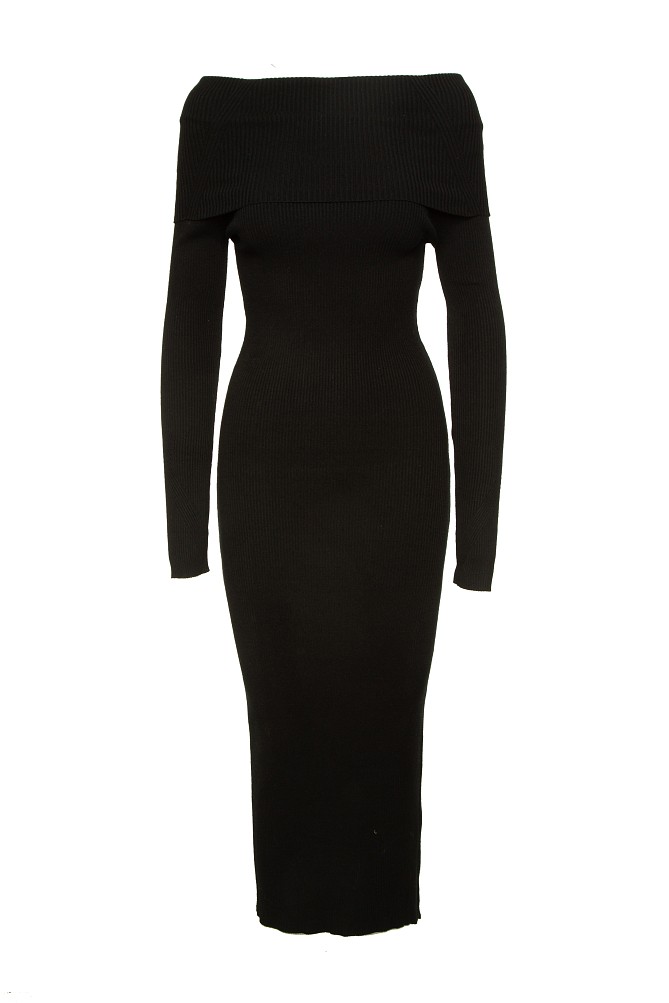 Μίντι rib φόρεμα με έξω ώμους