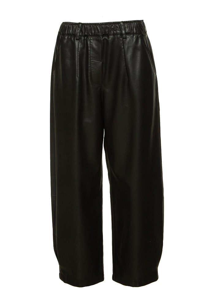 Leather look pants with elastic band