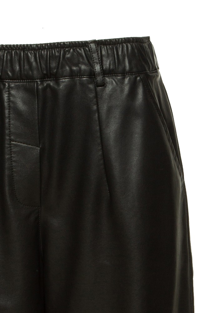 Leather look pants with elastic band
